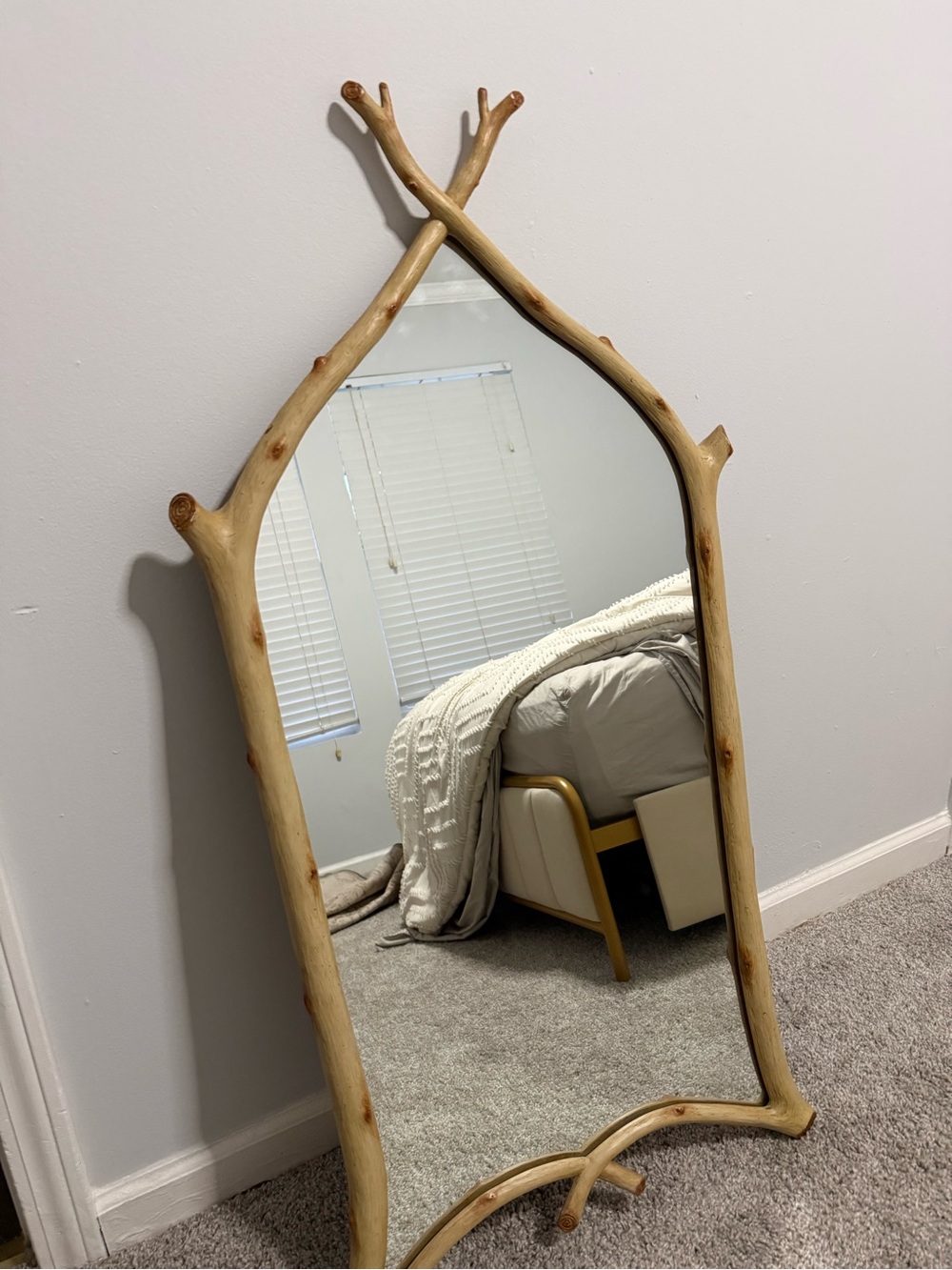 Natural Wood Branch-Framed Standing Mirror - Beige